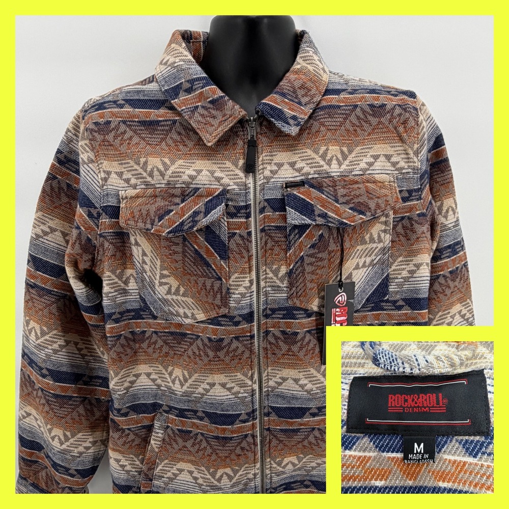 Rock & Roll Denim‎ Men's Aztec Full Zip Shirt Jacket Tan Southwestern NWT M